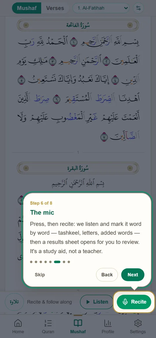 A guided-tour step highlighting the microphone button.